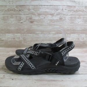Skechers Sandal Womens 9 Black Gray Reggae-Kooky Ankle Strap Sandals Casual